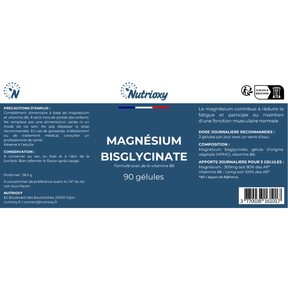 Etiquette Magnésium bisglycinate Nutrioxy