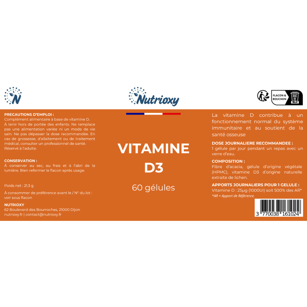 Etiquette Vitamine D3 Nutrioxy