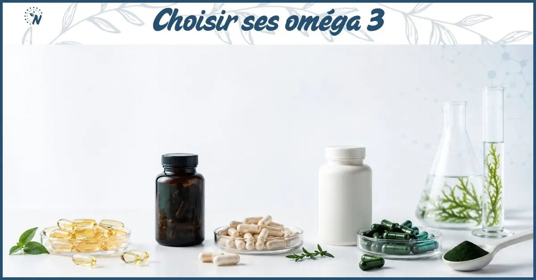 Comment choisir ses oméga 3 ? Plusieurs formes d'oméga 3 mises côte à côte