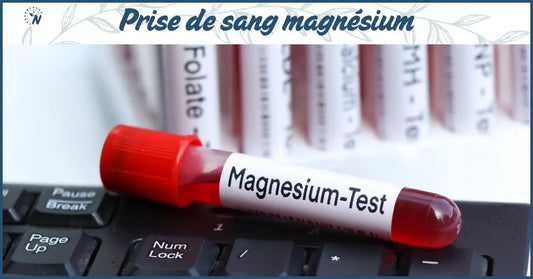 Bannière blog prise de sang magnésium, une fiole de prise de sang