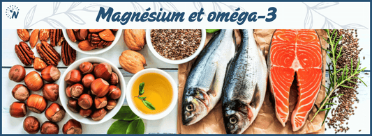 Aliments riches en magnésium et en oméga-3, symbole de leurs synergie sur le bien-être