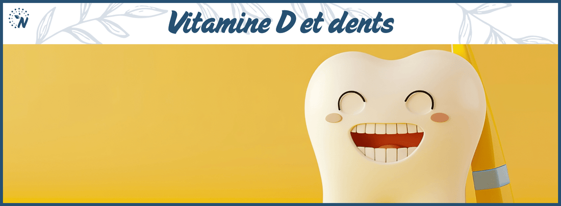Une dent souriante format cartoon sur fond jaune, symbole du lien entre vitamine D et santé bucco-dentaire