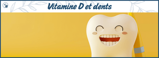 Une dent souriante format cartoon sur fond jaune, symbole du lien entre vitamine D et santé bucco-dentaire