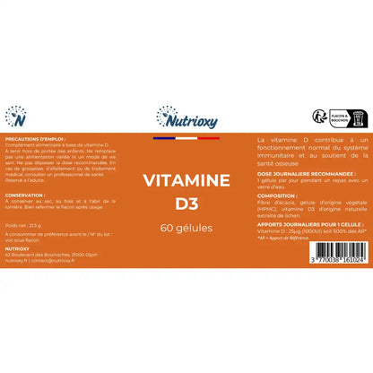 Etiquette Vitamine D3 Nutrioxy